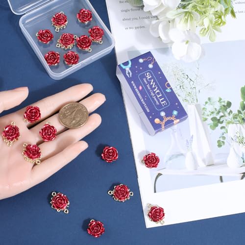 SUNNYCLUE 1 Box 24Pcs Valentines Day Rose Connectors Rose Flower Charms Bulk Alloy Gold Mini Red Floral Love Linking Connector Charm for jewellery Making Charms DIY Necklaces Earrings Wedding Craft - Image 3