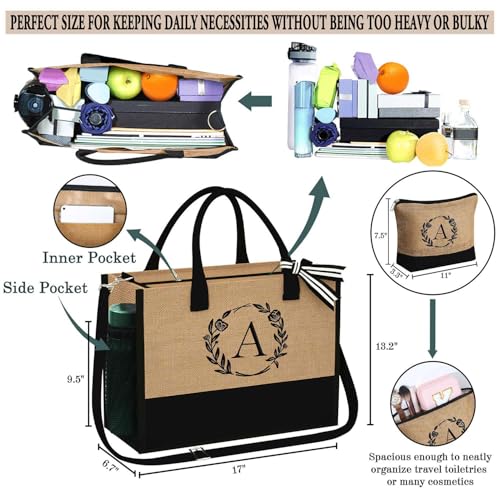 YOOLIFE Personalized Gifts for Women - Initial Jute Tote Bag miniatura 3