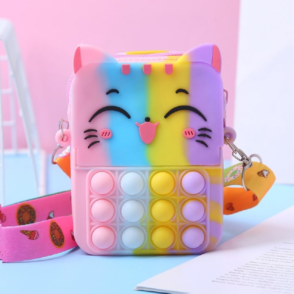 Mini Pop Bag - Kitty Pop Purse for Girls & Women, Fidget Sling Bag with Pop Toy, Pop Fidget Backpack for ADHD & Anxiety Relief, Perfect for School & Travel (1pcs, Random Color)