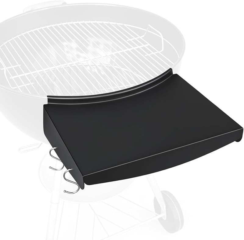 Estante de Mesa Auxiliar para Parrillas Weber de 22", Acero Negro | Compatible con Master Touch, Compatible Premium, Compatible Original, Accesorios para Parrillas de carbón, con 4 Ganchos