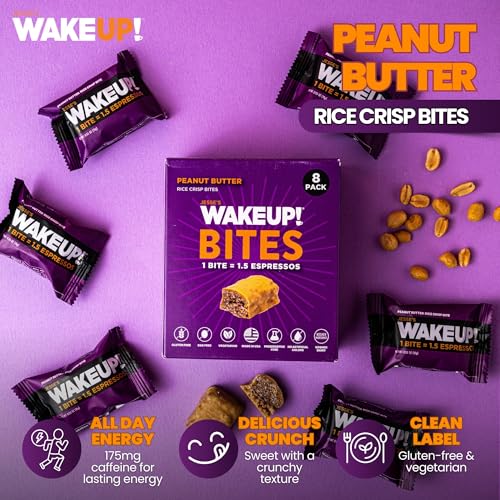 Image of WAKE UP! Peanut Butter Caffeinated Protein Bites (1 Bite = 1.5 Espressos) 175mg Clean Caffeine for Energy, Kosher Ingredients, Vegetarian, Free Energy 3 Pack (24 Bites)
