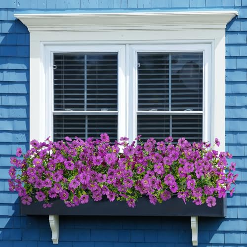 Image of Bassion 24 Bundles Artificial Flowers for Outdoors Fake Flowers, Purple | UV resistant, silk flowers, realistic faux plants for outdoor planter, window box porch patio garden home outside decor