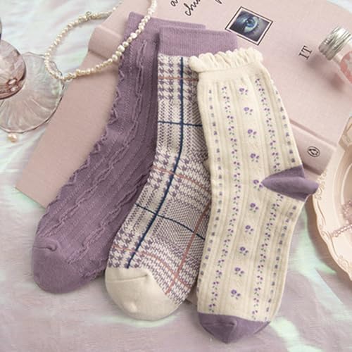 Image of Women's Crew Socks Cute Bear Cat Floral Soft Fancy Socks Gifts for Women