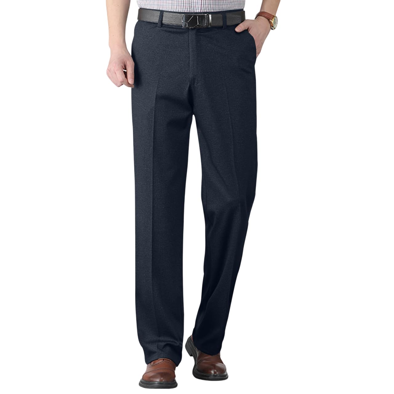 Slim Fit Dress Pants for Men Stretch Comfy Expandable Waist Flat Front Pants Business Casual Suit Pants with