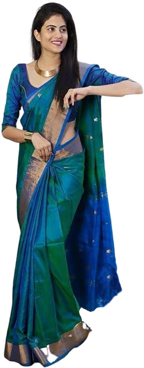 Women's Kerala Kanjivaram Silk Saree With Zari Work & Unstitched Blouse Piece
