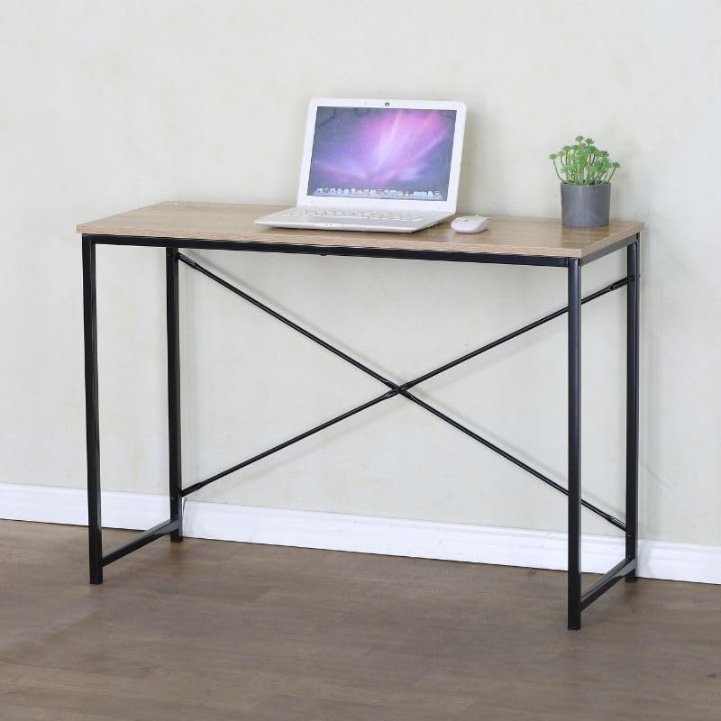 Buyqualia - Escritorio METÁLICO con Huecos 120x75x73 CM – Acabado Sonoma (Mesa Escritorio 100 * 70 * 40)