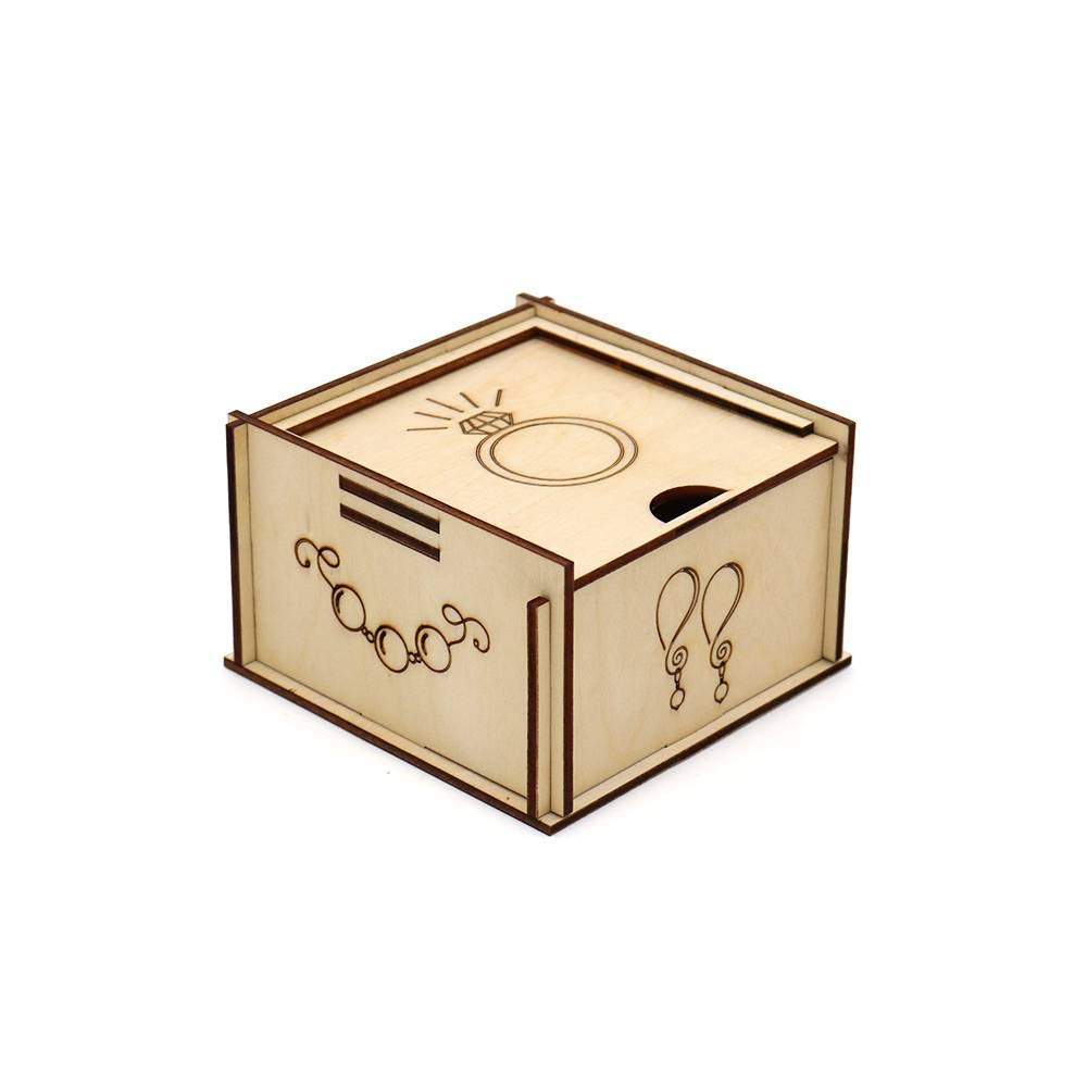 DISOK Joyero de Madera Natural Anillos. Joyeros de Madera para Regalar en tu Boda. Almacenamiento de Joyas y bisuteria.