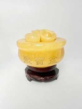 Feng Shui Golden Treasure Basin with 10 Pcs Ingot/Yuan Bao Wealth Porsperity Figurine, Feng Shui Decor Attract Wealth and Good Luck (3.9 in)