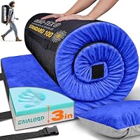 Gaialoop 3 Inch Dual Layer Memory Foam Camping Mattress w/ Washable Cover (72 x 24 Inch, 8.3lb Cot size, Lapis Blue)