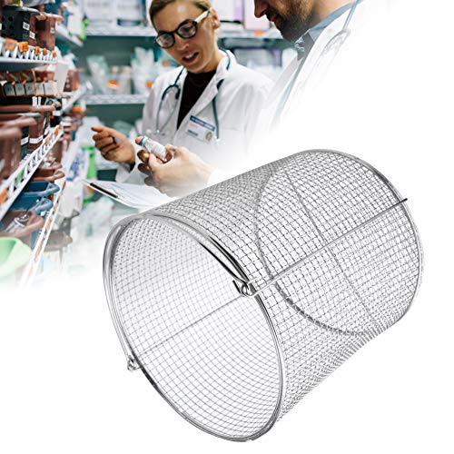 OEBUAFI Instrumentensterilisationskorb, Laborsterilisationstablett aus Edelstahl mit Griff für Autoklaven und Chirurgische Instrumente (150 * 150 * 150mm rund)