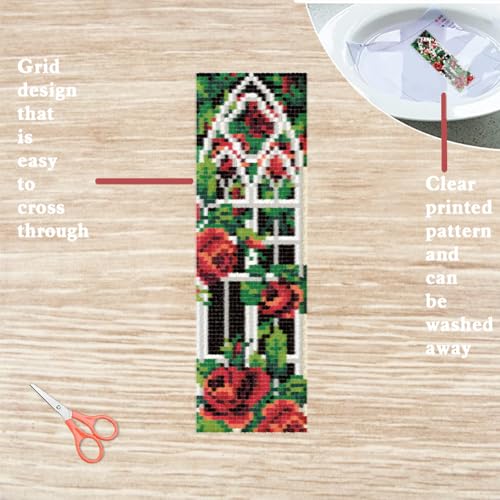 Image of FREEBLOSS 6Pcs Cross Stitch Bookmark Kit for Adult Beginners Gothic Style Stamped Cross Stitch Kits with Instructions Self-Adhesive Felt Embroidery Bookmark Kit for Starters Adults Gift 8x2.4''