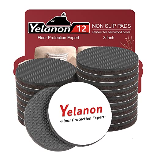 Yelanon Non Slip Furniture Pads for Hardwood Floors 12 Pcs 3" Round