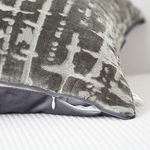 Alerfa 20 X 20 Inch Square Geometrical Plaid Striped Embroidery Cut Velvet Cushion Case Luxury Modern Throw Pillow Cover Decorative Pillow For Couch Sofa Living Room Bedroom Car, Silver Gray #TOP3