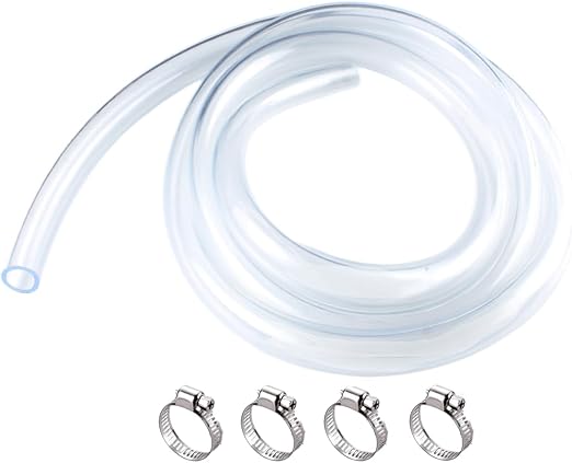 Clear Flexible PVC Tubing - 1/2" ID x 5/8" OD, Hybrid PVC Hose, Heavy Duty UV Chemical Resistant, Lightweight Plastic Tubing with Stainless 4 Clamps (50 Foot Length)