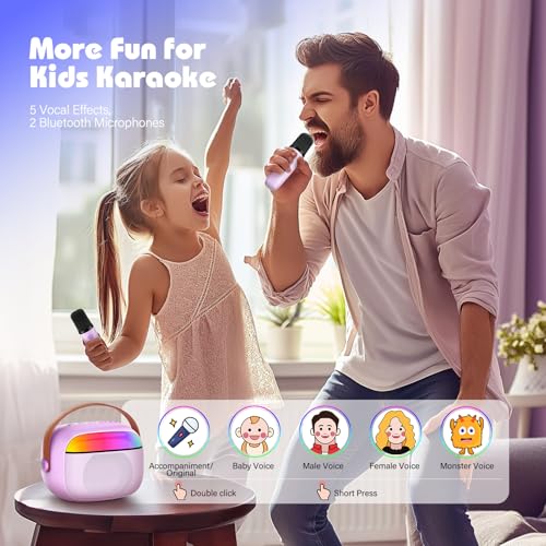 Miniatura 2 de Gralal Regalo Niña 3 4 5 6 7 8 9 10 Años, Karaoke 2 Microfonos Inalambricos Microfono Karaoke Infantil Juguetes Niña 4-11 Años Micrófono Inalámbrico Bluetooth Regalos Niña 3-12 Años Regalo Navidad
