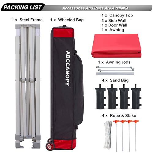 Image of ABCCANOPY 10x10 Commercial Pop up Canopy Tent with Awning Sidewall,Red