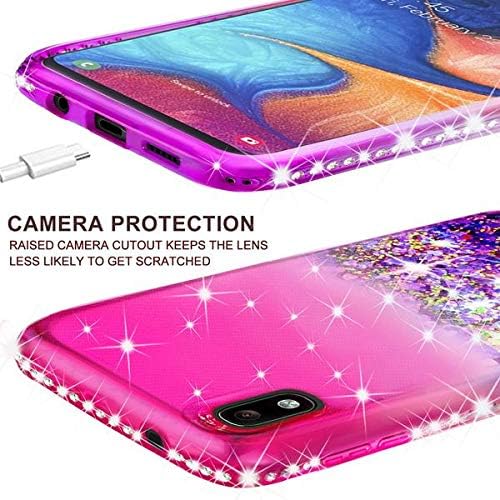 Galaxy A10e Case w/Tempered Glass Screen Protector Liquid Quicksand Glitter Cute Bling Girls Women Shock Proof Phone Cases Compatible for Samsung Galaxy A10e/A102V/A102U Case - Hot Pink/Purple