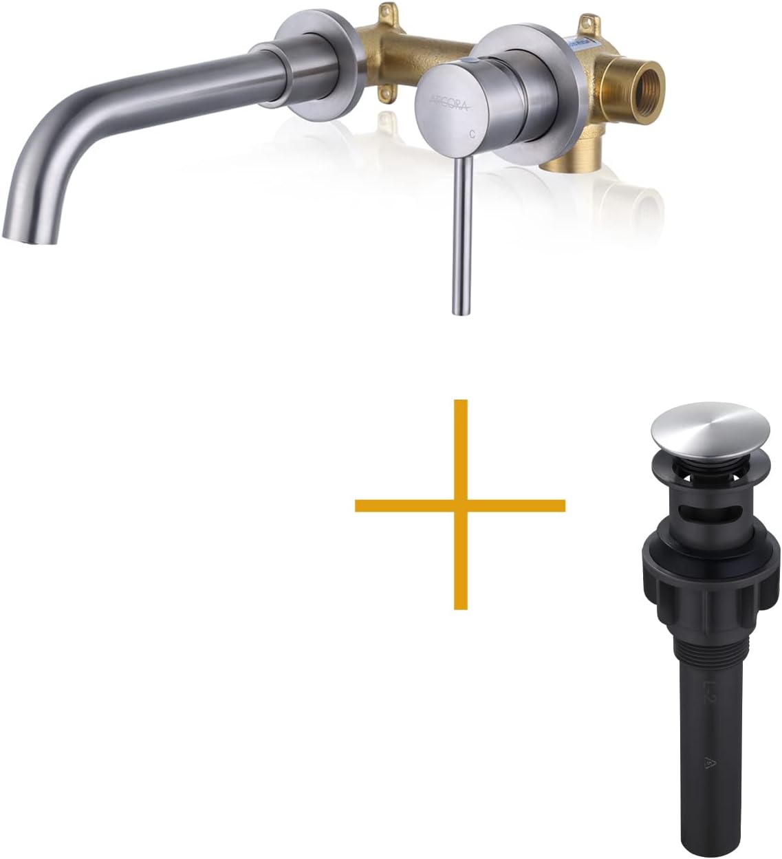 Brushed Nickel Wall Mount Bathroom Faucet and Bathroom Sink Drain