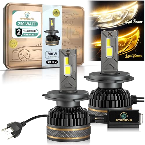 Image of OTOROYS 200W H4 /H19 LED Headlight Bulbs for Car, 20000LM Super Bright Dual Color Low Yellow & High Yellow /White 6500K | Plug & Play LED Headlights | Pack of 2 | 2 Years Warranty, Car Accessories