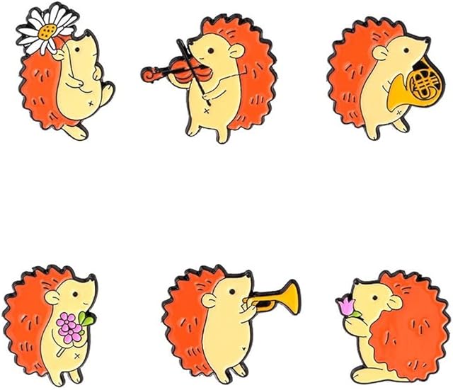 Hedgehog Musician Audience Enamel Pins Music Band Brooch Lapel Badge Bag Cartoon Animal Jewelry Gift for Kids Friends