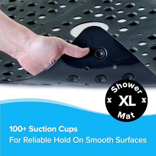 SlipX Solutions Extra Large Square Shower Mat (27\"x27\") (Black) & On The Dot Power Lock Suction Cup Hook, Razor Holder & Phone Cradle, Non-Slip, Machine Washable, No-Drilling, Rust-Proof, Waterproof - Thumbnail 6