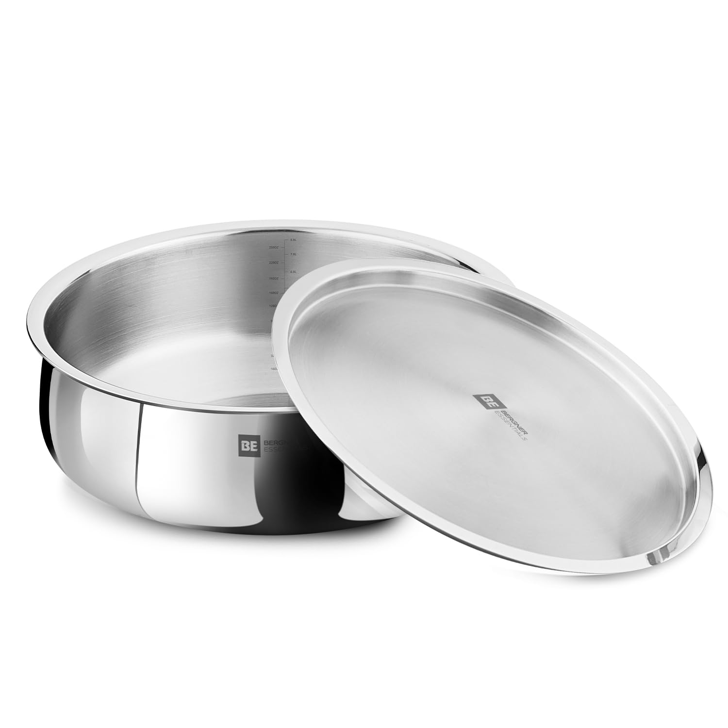Bergner BE Essentials TriPly Stainless Steel 32 cm Biryani Handi with Lid, 8.4L Biryani Pot, Large Patila Handi, Even Heat Distribution, Non-Toxic, Less Oil Use - Induction and Gas Stove Ready