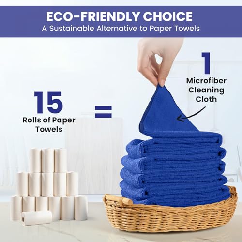 Image of SIFANGKE Microfiber Cleaning Cloth, 12 Pack RoyalBlue Cleaning Rags for Housekeeping, Reusable Microfiber Towels for Car, Kitchen, Bathroom and Household Cleaning Supplies, 11.8 inchX11.8 inch