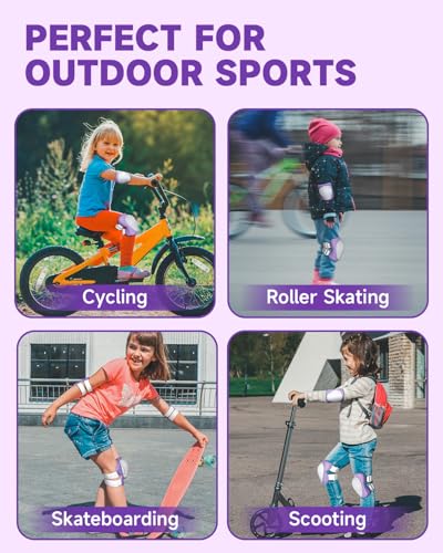 VICTGOAL Knieschoner Kinder Schonerset Inliner Schützer, 6 in 1 Schutzausrüstung Set für 3-8 Jahre Kleinkind Jungen Mädchen, für Skateboard Roller Skating Radfahren Sport (Lila, Größe S: 3-8 Jahre)