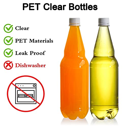 Image of Hiceeden 10 Pcs 33 oz Plastic Soda Bottles with Caps, 1L Disposable Long Neck Wine Bottles with Lid, Reusable Empty Plastic Bottle for Beverage, Liquor, Beer, Milk, Juices, Smoothies