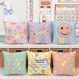 6 Pcs Pastel Pillow Covers for Classroom 18x18 Inches Smile Face Pillow