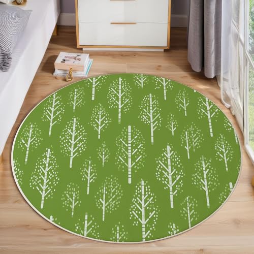 Tapis rond 3D effet géométrique vert moquette lavable et douce de 100cm - 4