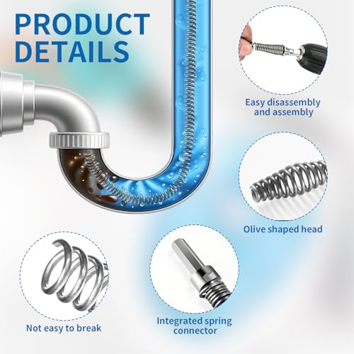 3 Stück Rohrreinigungsspirale Abflussreiniger, 10mm x 4 m/2m/1m Rohrreiniger Spirale Universal Rohrspirale Abfluss Rohrreinigung mit Bohraufsatz für Badewanne Küche Toilette