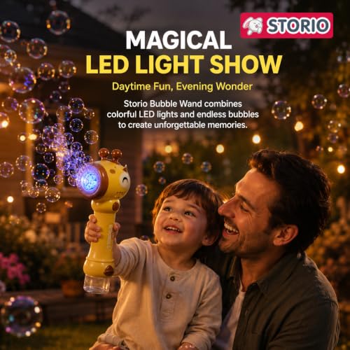 Image of Storio Bubble Wand Machine for Kids 3+ Years - Giraffe | Automatic Bubble Maker Toy with LED Lights & 12 Bubble Holes | Outdoor Bubble Toy for Boys Girls | Birthday Return Gifts Party Favors for Kids