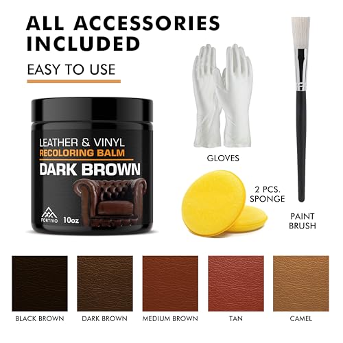 FORTIVO Leather Recoloring Balm, Color Restorer for Couches and Car Seats, Leather Scratch Remover and Dye, 10 oz