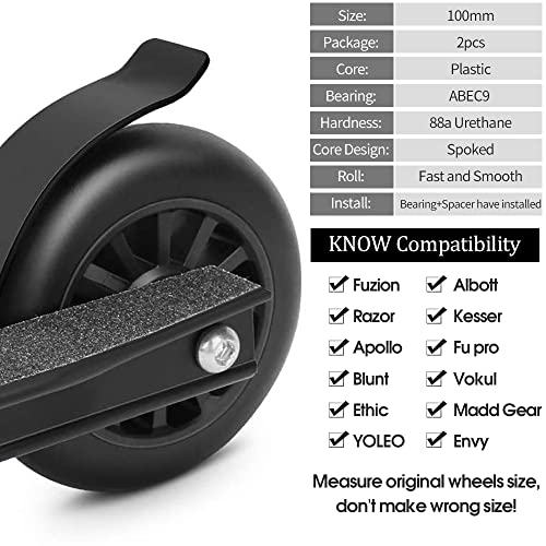 Kutrick 100Mm Scooter Wheels - 100Mm Pro Kick Scooter Wheels Replacement Pair - Smooth Bearing Installed | Plastic Core 100Mm Scooter Wheels For Razor Fuzion Scooters With 100Mm Wheels #TOP1
