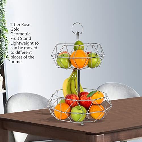 Royal Cuisine Fruit Bowl with 2 Tiers Baskets Veg & Fruits Storage Rack Fruit Basket Large for Kitchen Counter Top Vegetables & Fruit Rack (Silver)