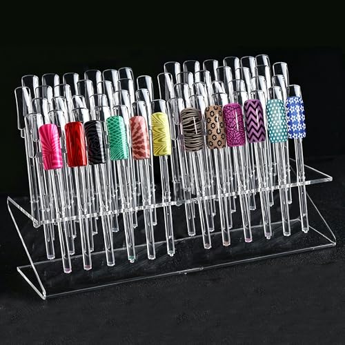 64 PCS UV Gel Nail Art Tips Samples Nail Sticks Acrylic Nail Display Stand Rack Practice Tool Clear image 5