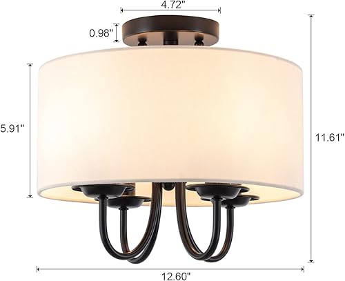 Miniatura 4 de VILUXY Lámpara de techo semiempotrada de tela blanca rota, lámpara moderna con acabado negro para dormitorio, comedor, pasillo, sala de estar, 4