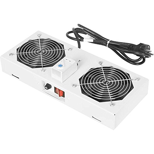 DIGITUS Unità di ventilazione a tetto per armadio di rete da 19 pollici – 2 ventole – Termostato – Portata d'aria 4,6 m³ al minuto – per le serie Unique, Dynamic Basic, SOHO e SOHO Pro – Grigio