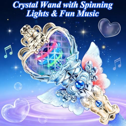 Image of PATPAT Light-Up Princess Magic Wand with Music, USB Rechargeable LED Fairy Magic Stick with Heart Crown & Angel Wings, Fantasy Role-Play Magical Stick Costume Party, Cosplay, Pretend Play & Gifting