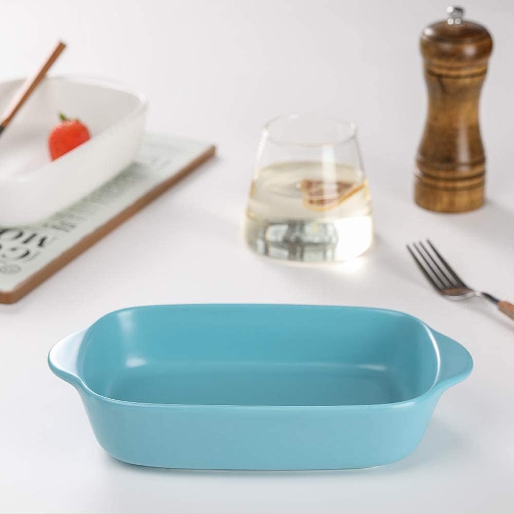 Porcelain Bakeware Set for Cooking 9 Inch Ceramic Baking Dish for Oven Individual Roasting Lasagna Pan Small Casserole Bakeware with Handle (Pack 1, Blue)