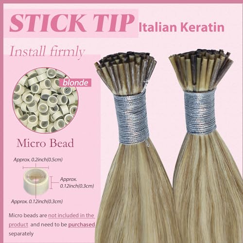 Image of YoungSee I Tip Hair Extensions Brown, I Tip Extensions, Light Brown Highlights Blonde, Itip Human Hair Extension, 50g 65 Strands 16 Inch, Invisible Itip Hair Extension, Straight Hair, for Women