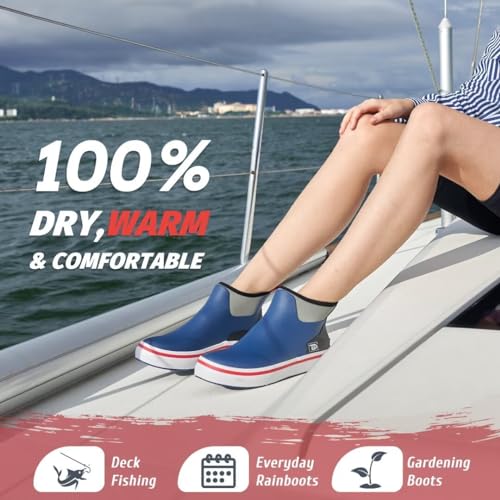 Image of Trudave Deck Boots, Waterproof Rubber Fishing Rain Boots, Anti-slip Short Ankle Shoes for Outdoor Fishing Boating, Size 5-14