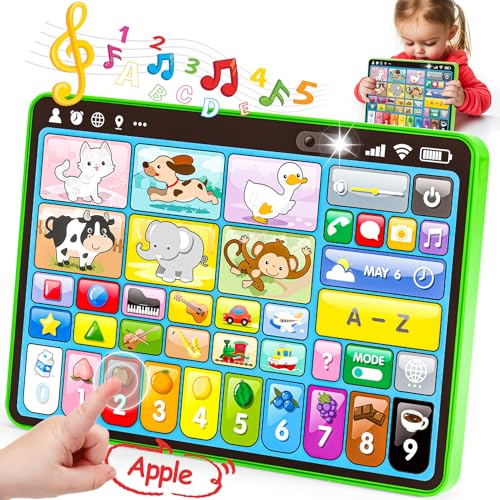 hahaland Trilingual (EN/FR/ES) Baby Tablet for 1 Year Old+ Boys & Girls, Eye-Friendly Kids' Electric Educational Learning Toy with Touchscreen, Alphabet, Numbers, Musical Montessori Preschool Learning