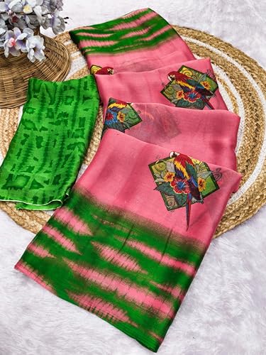 Image of SUPERLAXMI Women's Chiffon Floral Printed Saree with Blouse Piece