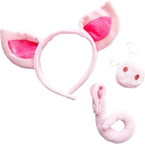 Squirrel Products Juego de accesorios para disfraz de orejas de cerdo, hocico y cola, se adapta a adultos y niños