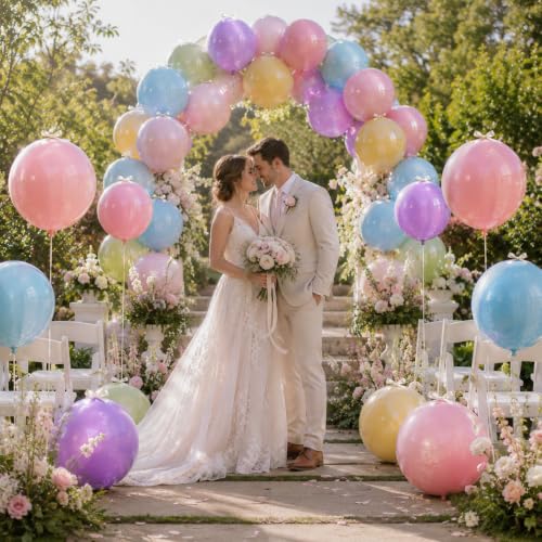 Image of 10 Pcs Pastel Round Foil Balloons Multicolor Colorful 4D Ball Balloon Pastel Color 22 In Mylar Balloon for Girl Rainbow Birthday Wildflower Floral Baby Shower Anniversary Disco Party Decoration