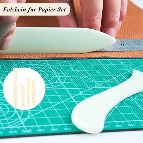 JAXICREY Falzbein, 4 Stück Falzbein für Papier Set Buchbinder Set Buchbinden Book Binding Set Falzstift Falzbeinwerkzeuge mit 14 Stück Ledernadel