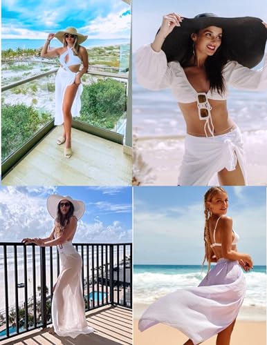 Image of Ekouaer Women Sarong Swimsuit Coverups Chiffon Long Bikini Wraps Sheer Beach Bathing Suit Cover Up