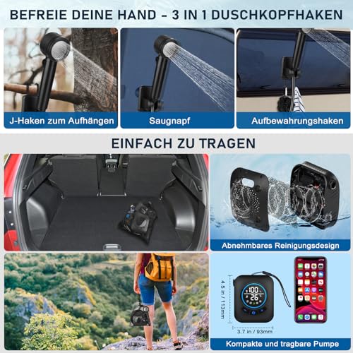 Spopal Camping Dusche, [8000mAh] Campingdusche Tragbare mit Pumpe – Ansicht 5